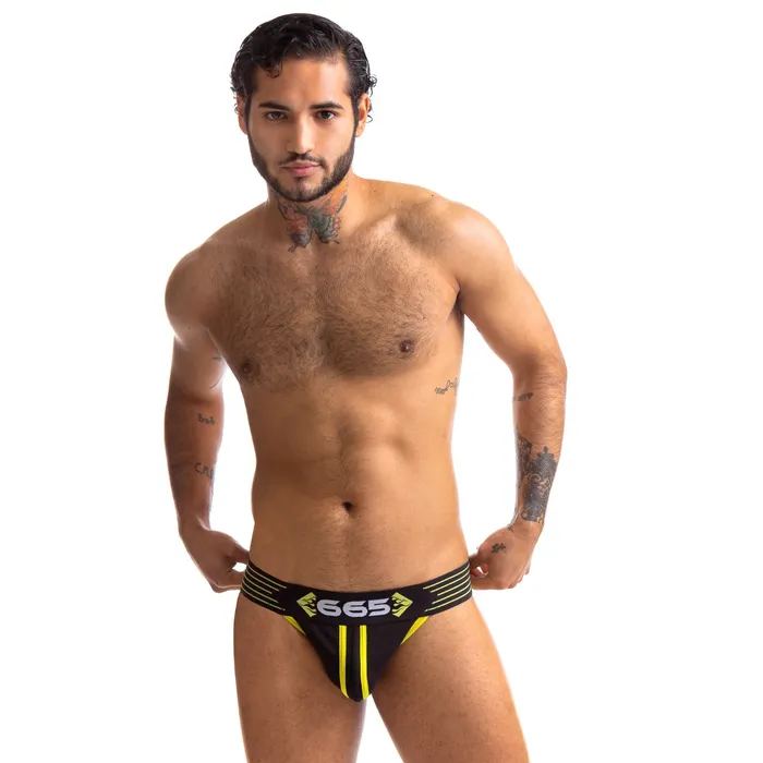 665 665 - Rally Jockstrap -Verkrijgbaar in 5 maten - Zwart/Geel | Female Sex Toys
