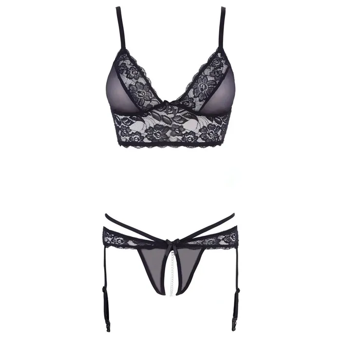 Completo Sexy 2 Pezzi: reggiseno e slip con zip richiudibile - Nero, Taglia M | Cottelli Collection Lingerie Vibrators