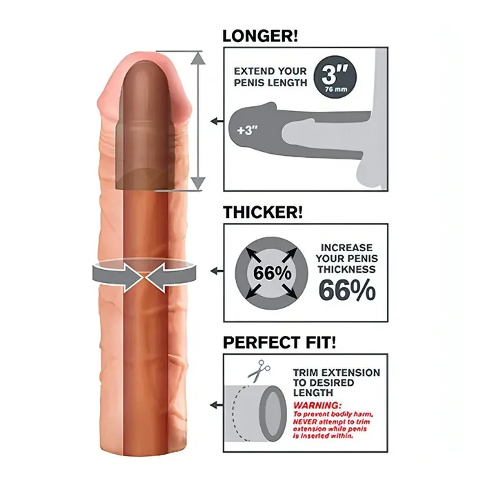 Fantasy X-Tensions Male Sex Toys | 3'' Fantasy X-Tensions Guaina Fallica Realistica 22.8 cm lunga, larga 5 cm - Rosa Carne
