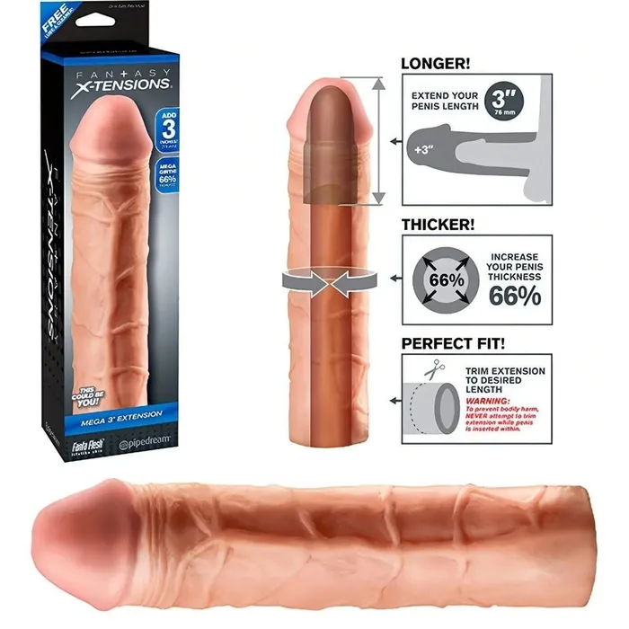 Fantasy X-Tensions Male Sex Toys | 3'' Fantasy X-Tensions Guaina Fallica Realistica 22.8 cm lunga, larga 5 cm - Rosa Carne