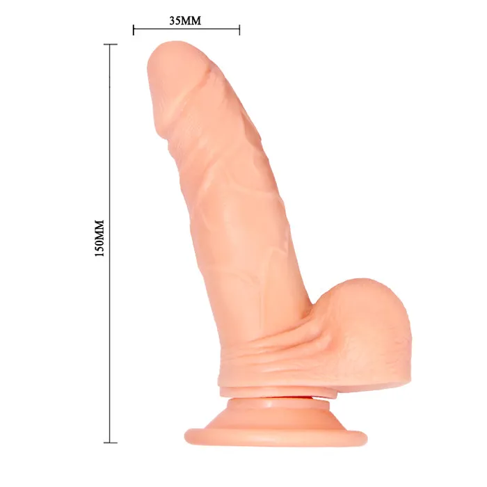 Female Sex Toys | Baile Fallo realistico vibrante e rotante con ventosa 15 cm Ø 3.5 cm - Multispeed, Rosa Carne