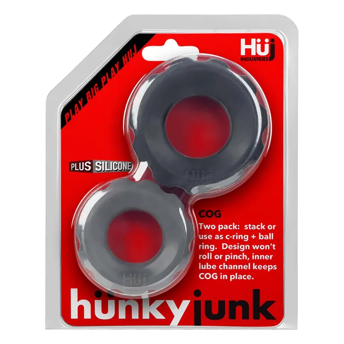 Hünkyjunk - Cog Ring - Set 2 Cockringen - Zwart/Grijs | Hünkyjunk Male Sex Toys