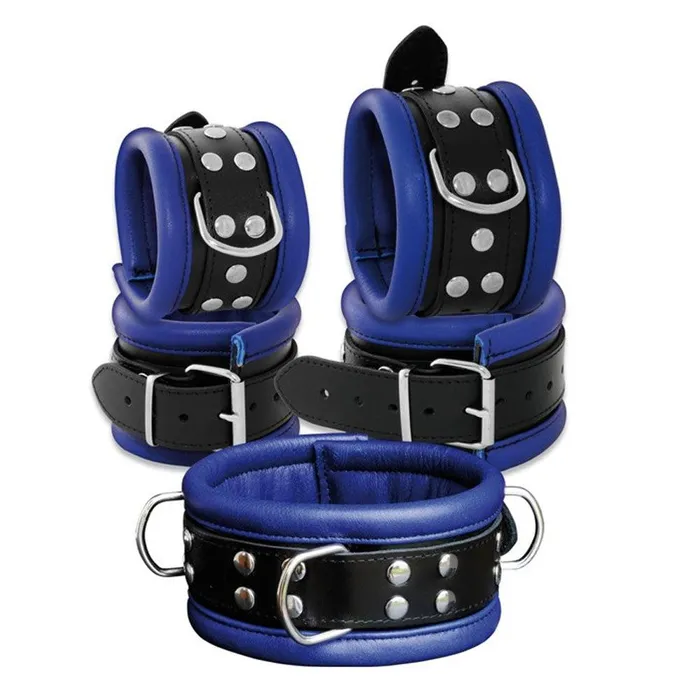 Kiotos Leather - Leren Collar 6.5 cm Gevoerd - Zwart/Blauw | Kiotos Restraints Kiotos Leather - Leren Collar 6.5 cm Gevoerd - Zwart/Blauw | Kiotos Restraints