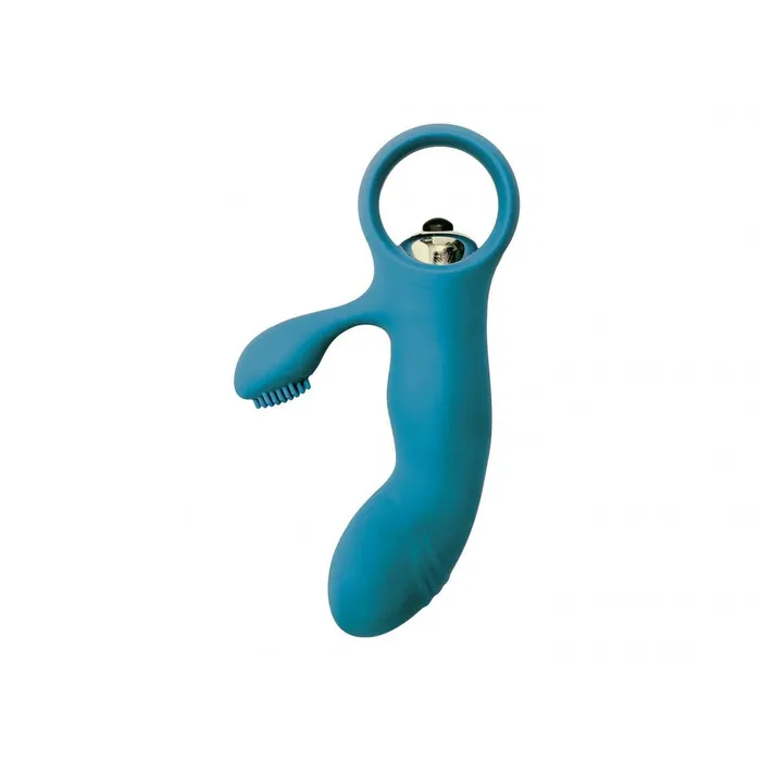 Virgite Female Sex Toys | Mini Vibratore Rabbit (stimolazione interna ed esterna) in 100% puro Silicone - Azzurro, Batteire Incluse