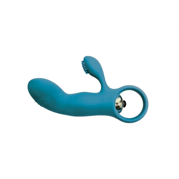 Virgite Female Sex Toys | Mini Vibratore Rabbit (stimolazione interna ed esterna) in 100% puro Silicone - Azzurro, Batteire Incluse